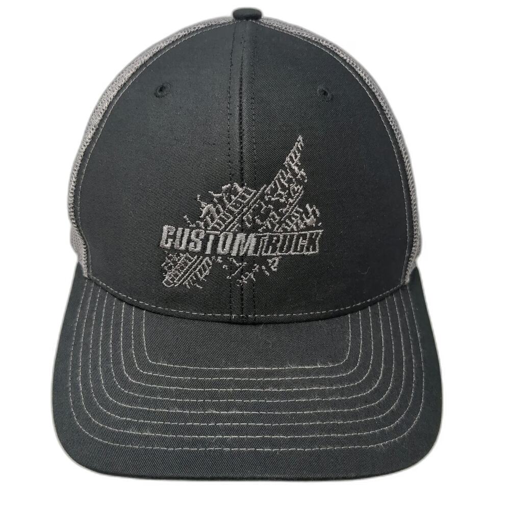 Richardson Trucker Hat Black Gray One Size Snapback Mesh Logo Custom Truck
